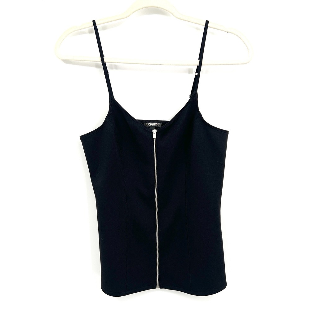 Express y2k zip front black tank top corset style club party Chic Minimalism M